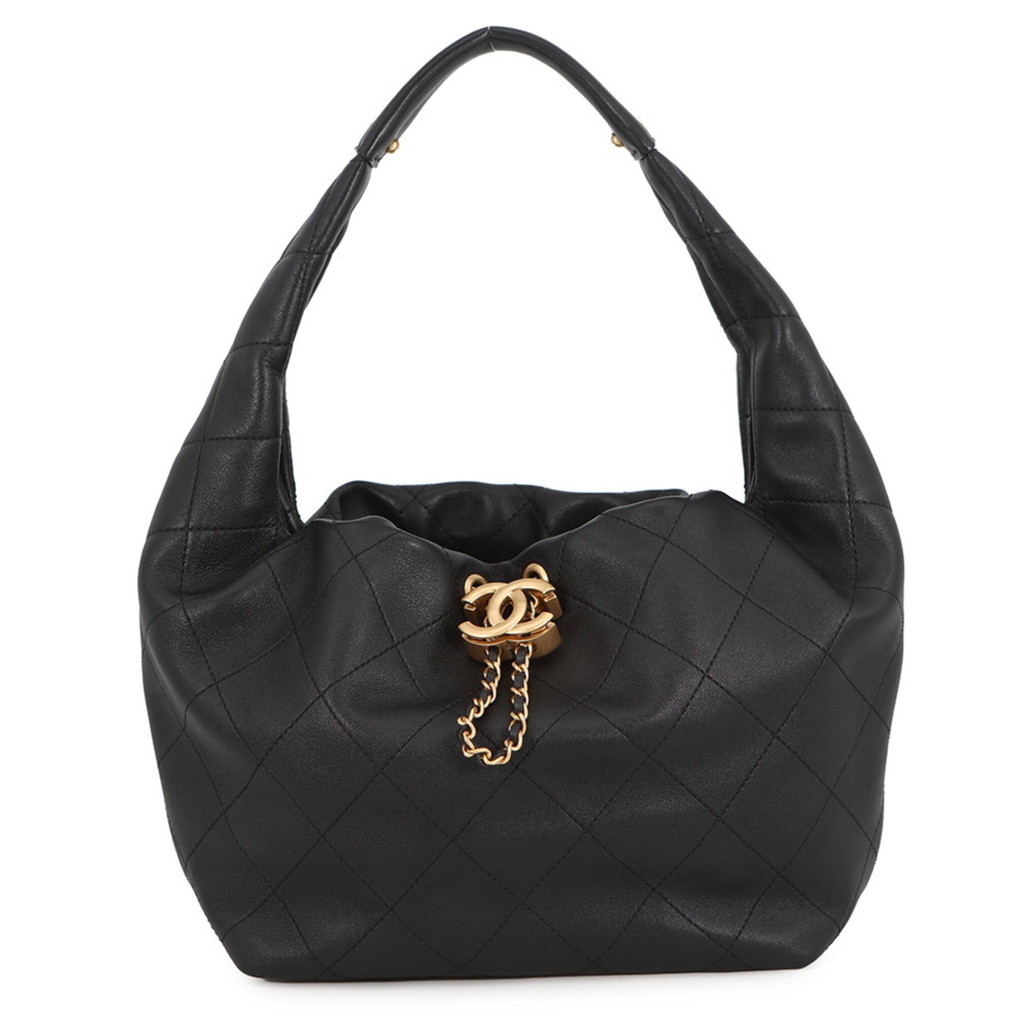 Chanel Matelassé Hobo Bag with Coco Mark, Calfskin, AS5976, Black, Handbag for Women — Like New