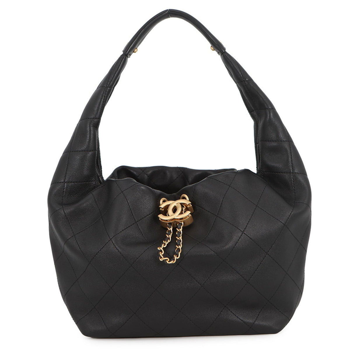 Chanel Matelassé Hobo Bag with Coco Mark, Calfskin, AS5976, Black, Handbag for Women — Like New