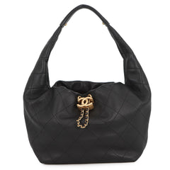 Chanel Matelassé Hobo Bag with Coco Mark, Calfskin, AS5976, Black, Handbag for Women — Like New