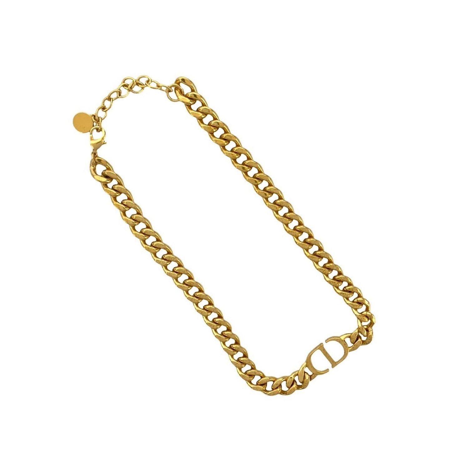 Christian Dior CD Logo GP Necklace Choker Pendant Gold 95137