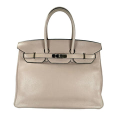 Hermes Birkin 35 handbag for women, with shield hardware, HERMES □P stamp, Taurillon leather, beige, 2012 model — Like New