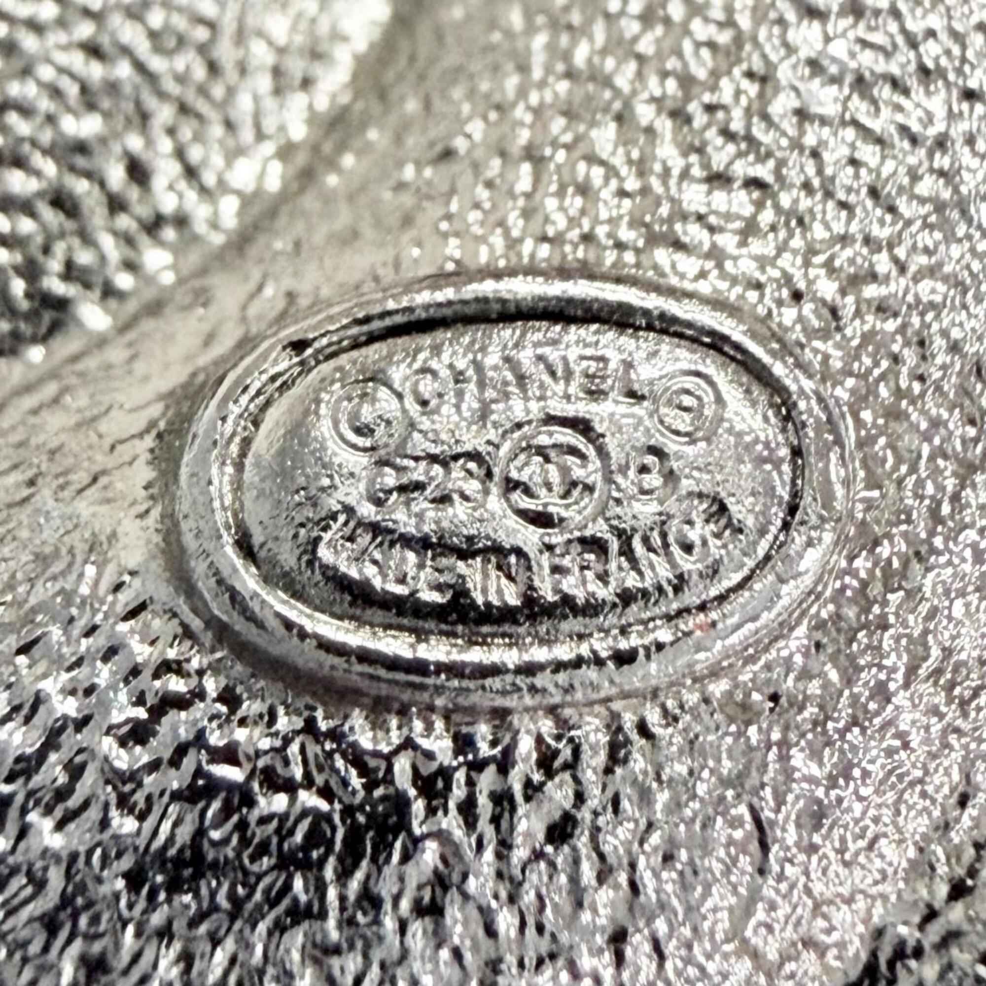 CHANEL C23B Coco Mark Rhinestone Gunmetal Brooch, Silver, Made in France, Women's, Comes with Box, Highly Recommended! — Like New