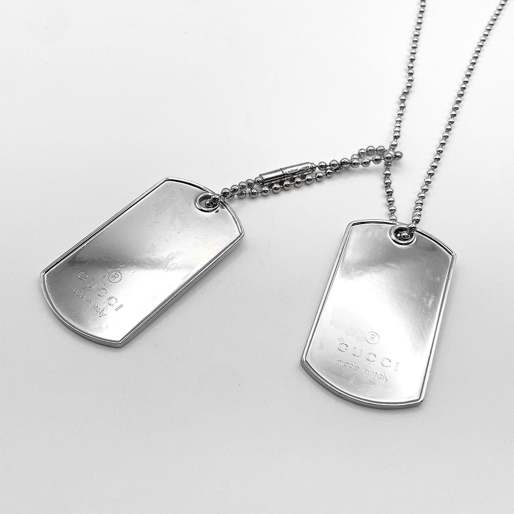 GUCCI Dog Tag Ball Chain Plate Necklace Pendant SV925 Men's Women's — Like New