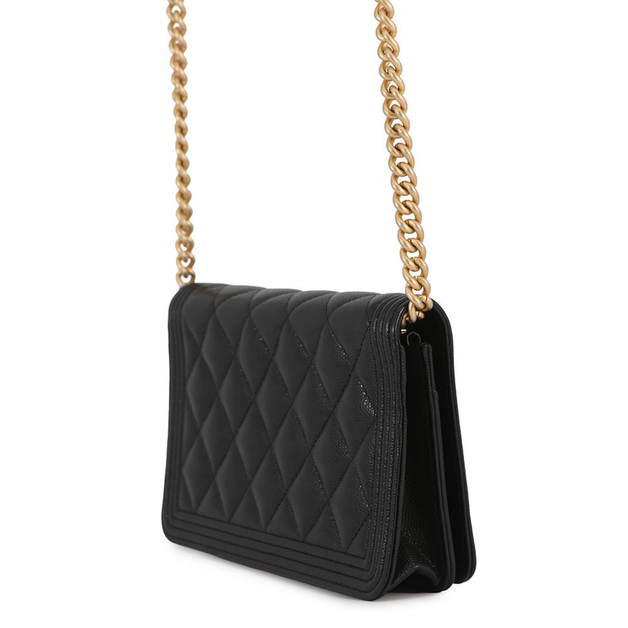 Chanel Chain Wallet Boy Matelasse Coco Mark Caviar Skin AP1117 CHANEL Black