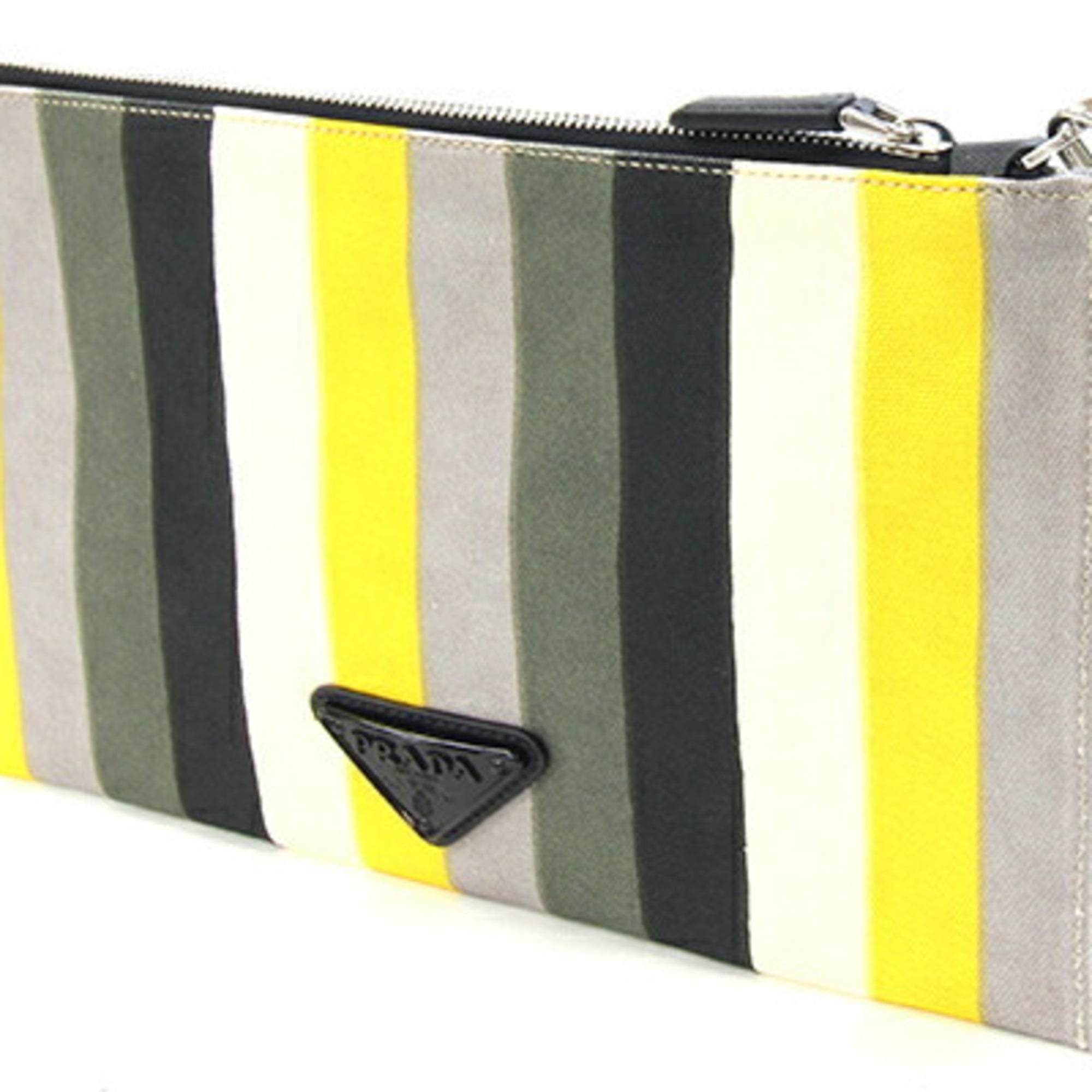 Prada Clutch Bag 2NH005 Multicolor Canvas Leather Handbag Pouch with Hand Strap Stripe Men's Women's PRADA — Like New