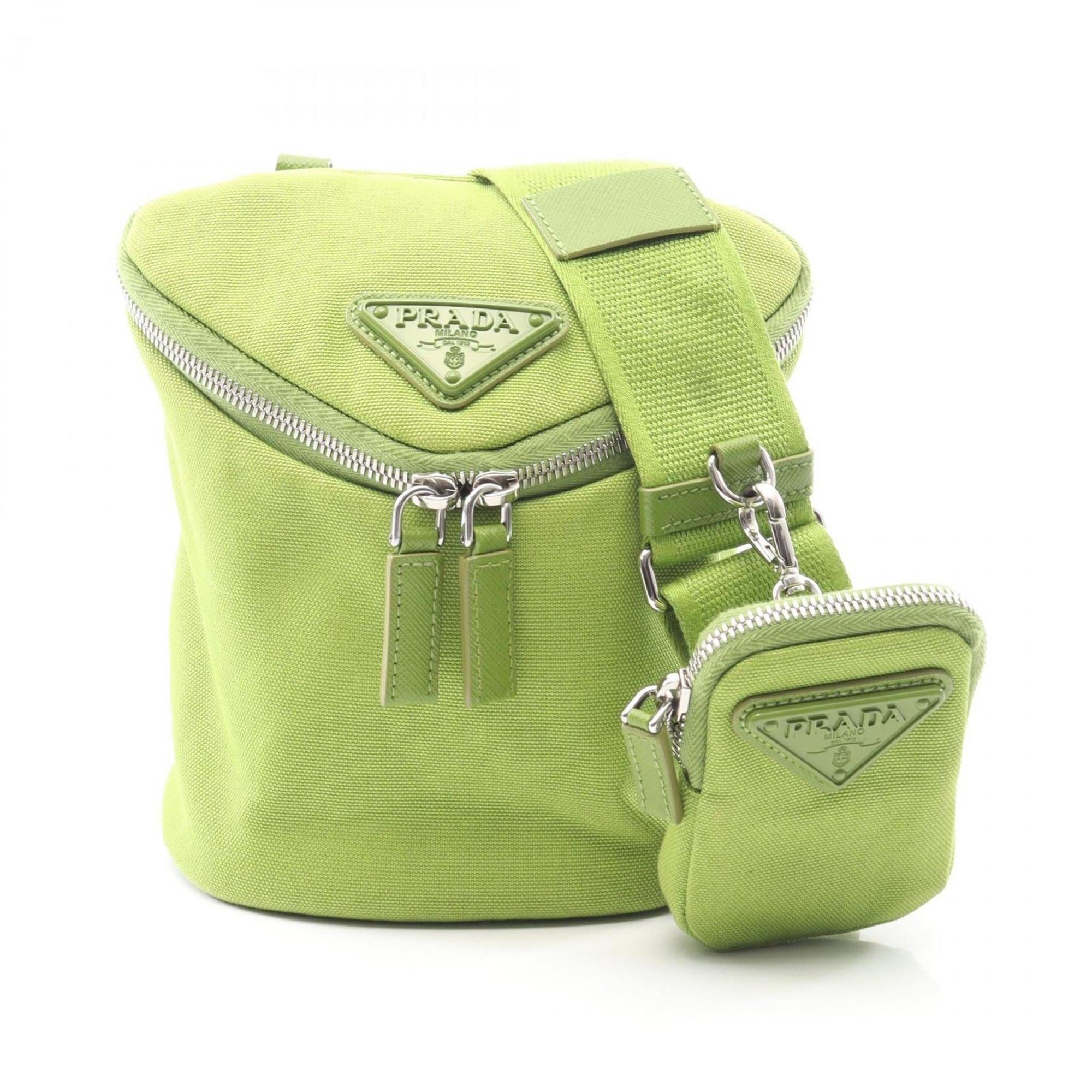 Prada Triangle Logo Shoulder Bag, Canvas, Women's, Green, 2VH147