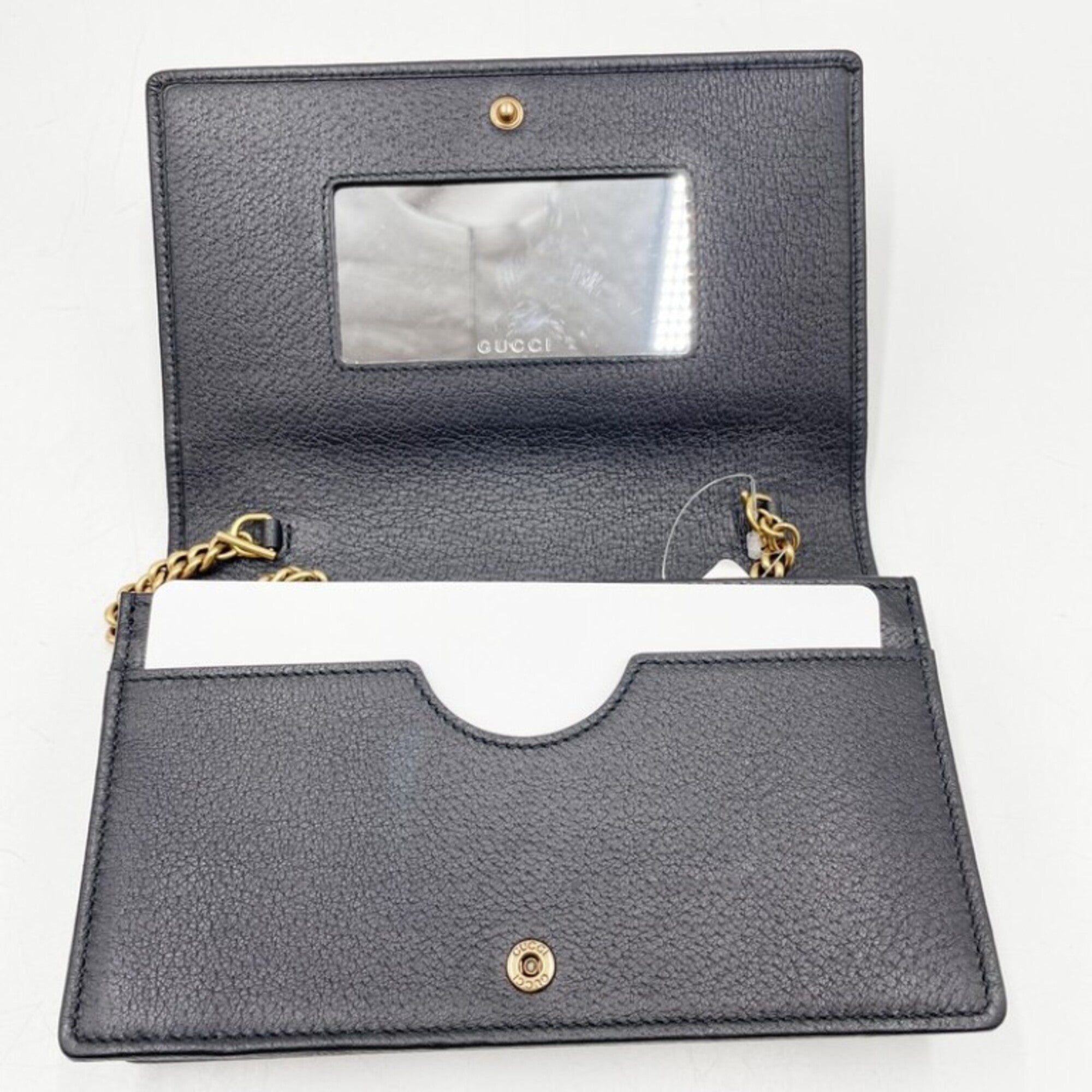 GUCCI GG Marmont Shoulder Bag 499782 Black Leather Women's Crystal Jewel Chain Wallet — Like New