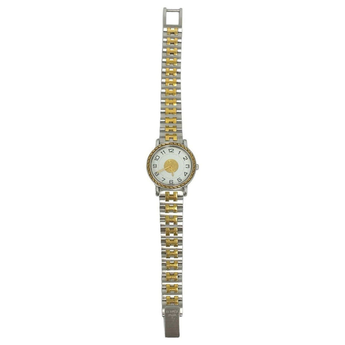 HERMES Vintage Sellier Stainless Steel GP Wristwatch Silver Gold 79642 — Good
