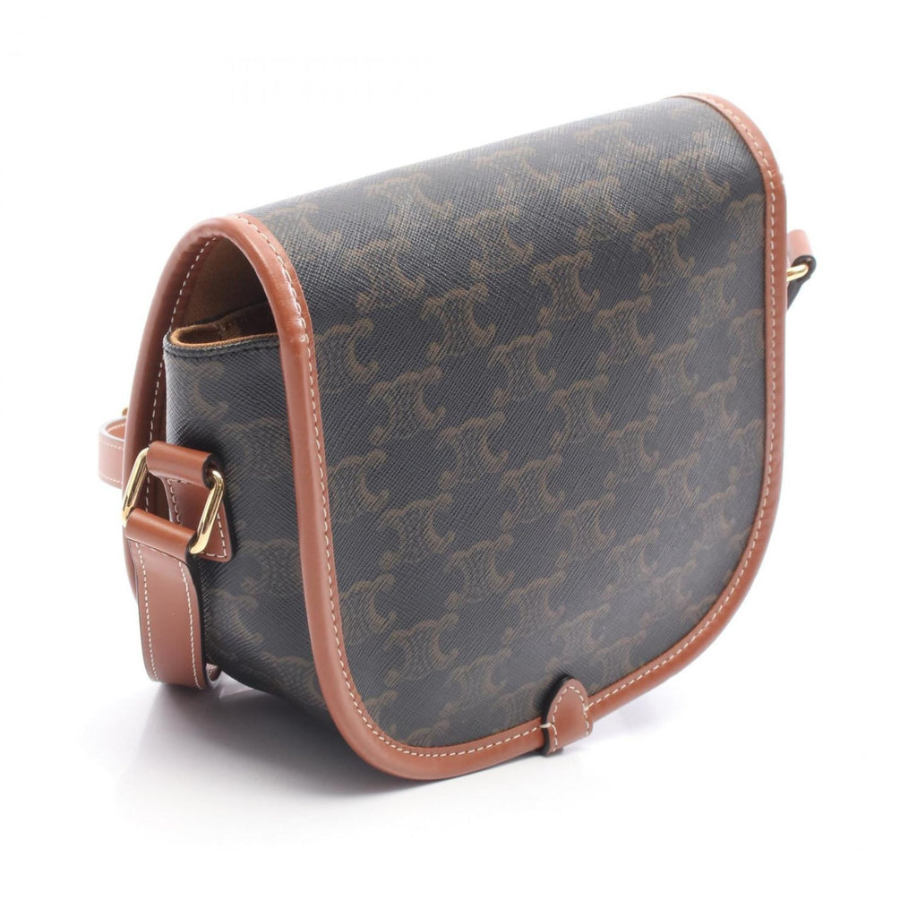 Celine Folco Medium Triomphe Shoulder Bag in Coated Canvas and Leather, Brown, 191502