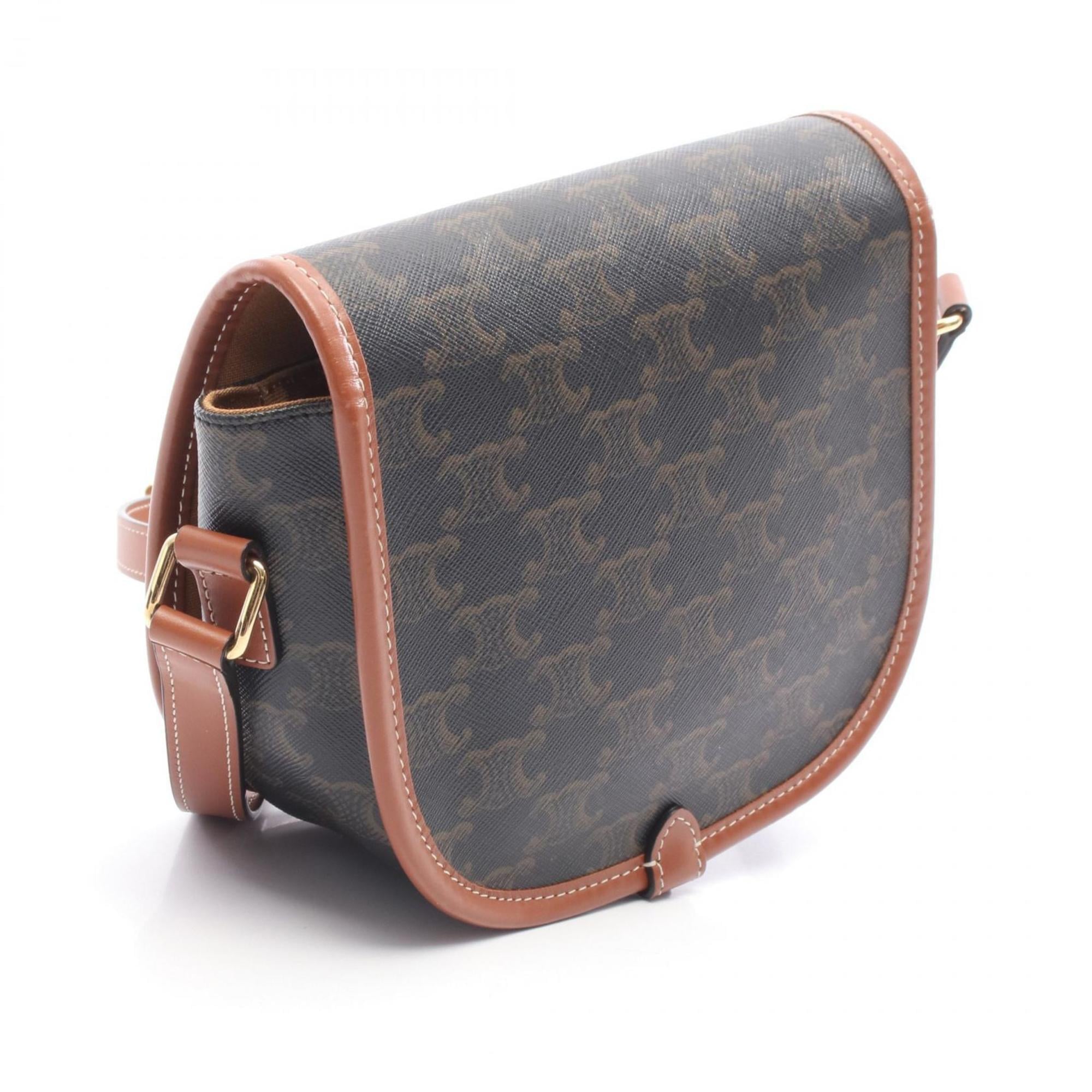 Celine Folco Medium Triomphe Shoulder Bag in Coated Canvas and Leather, Brown, 191502