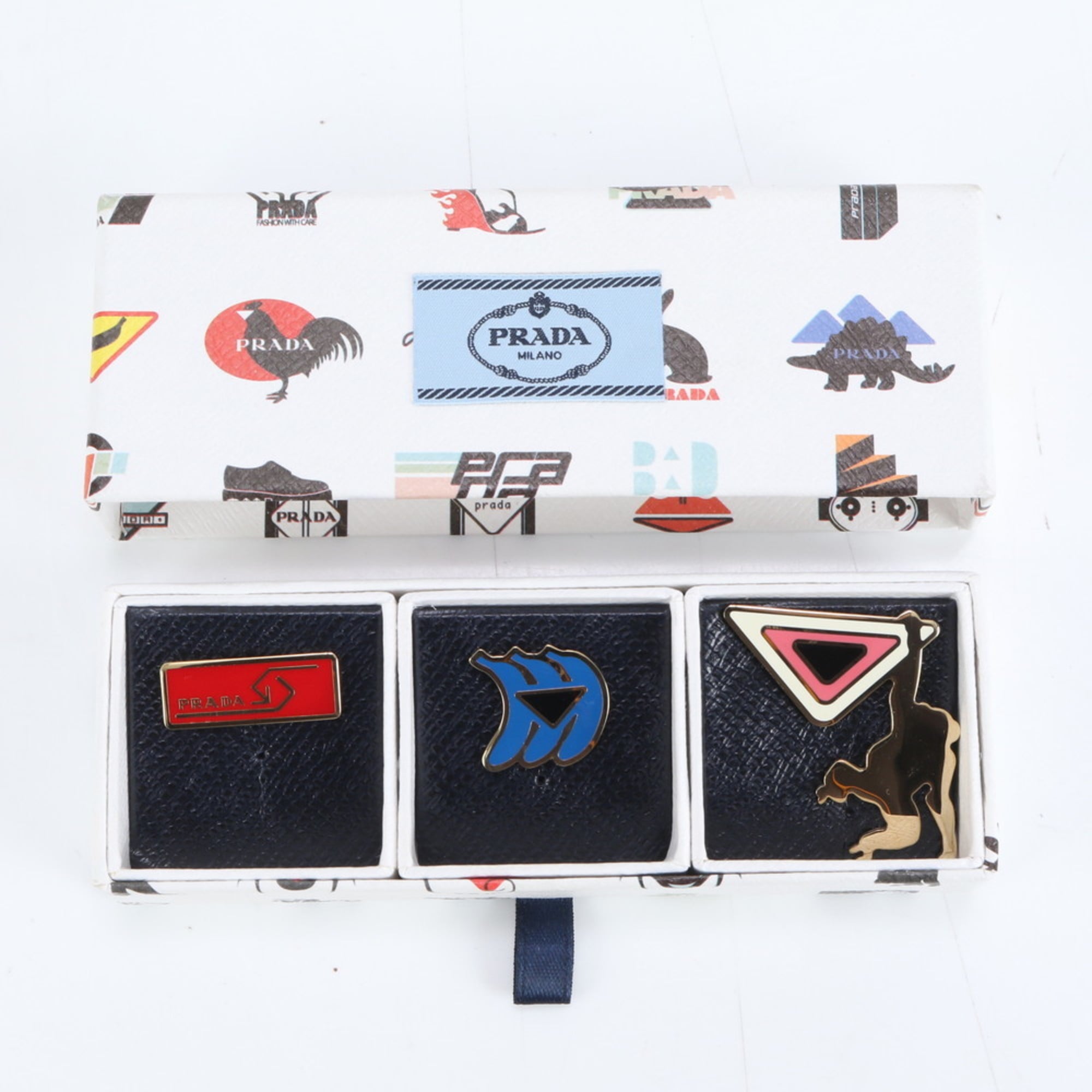 Prada pin badge brooch motif accessory for men