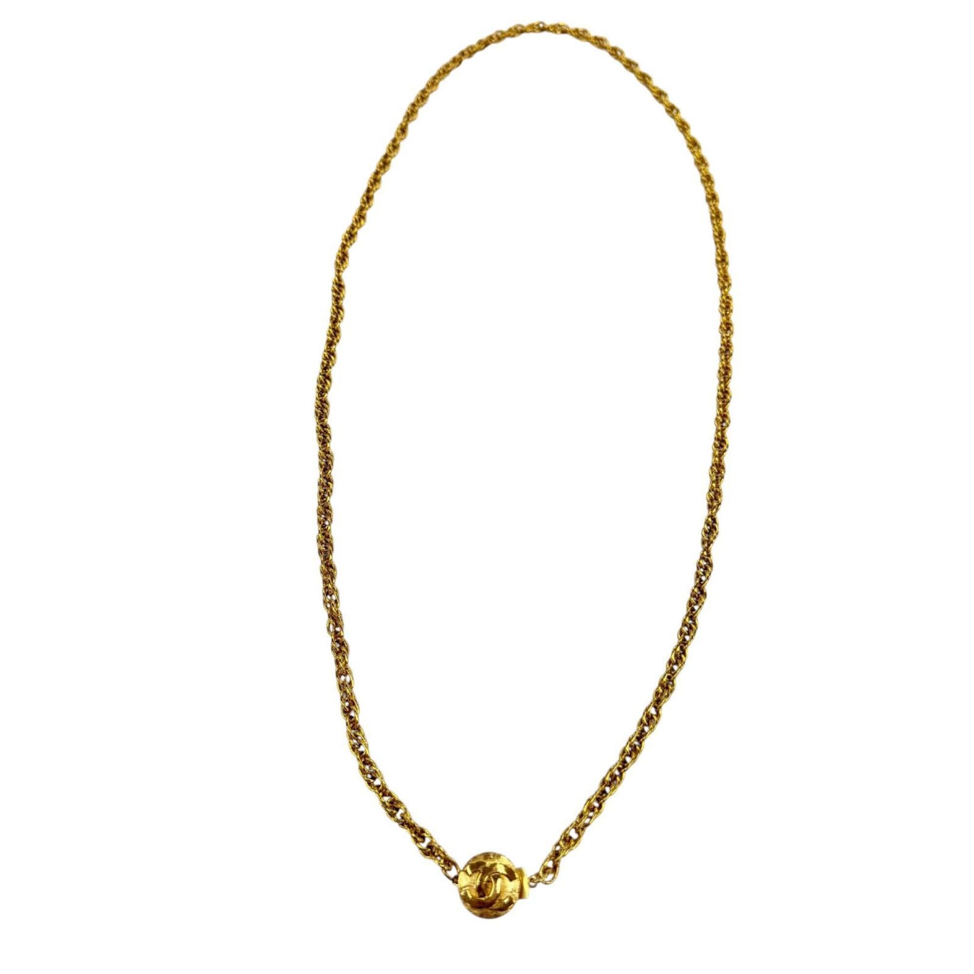 CHANEL Vintage Metal Coco Mark Twist Chain Necklace, Gold, Women's Accessory, with Box — Like New