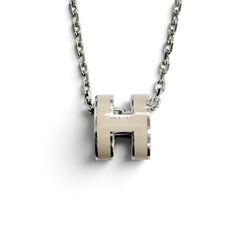 HERMES Mini Pop H Pendant Necklace - Marron Glacé (candied chestnut) design, silver hardware, made in France, women's, with box, very popular — Like New