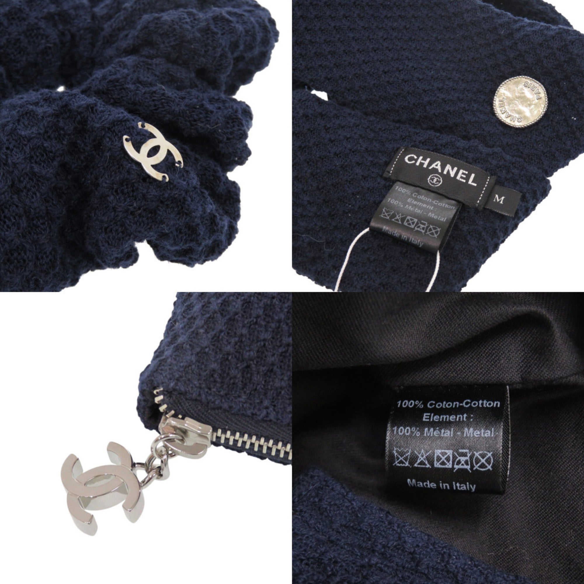Like new Chanel 3-piece travel set including headband, scrunchie, and pouch, cotton, navy blue, 0541 CHANEL — Like New