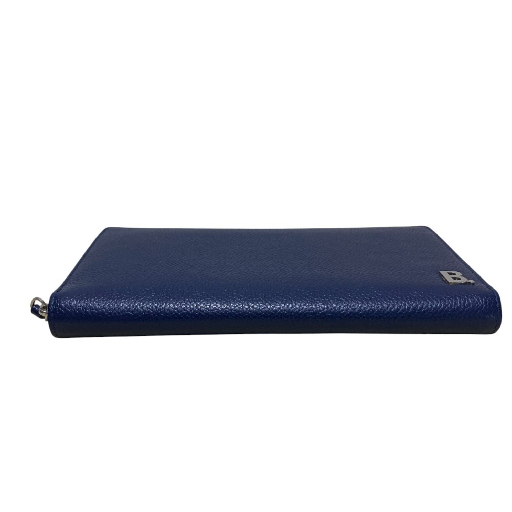 BALENCIAGA Leather Round Zip Long Wallet 601352 Navy for Men and Women