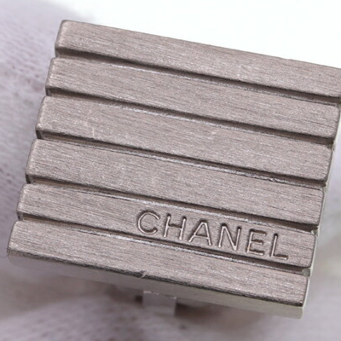 Chanel Earrings Silver Metal 99A 1999 Model Ear Square Stripe Women's CHANEL