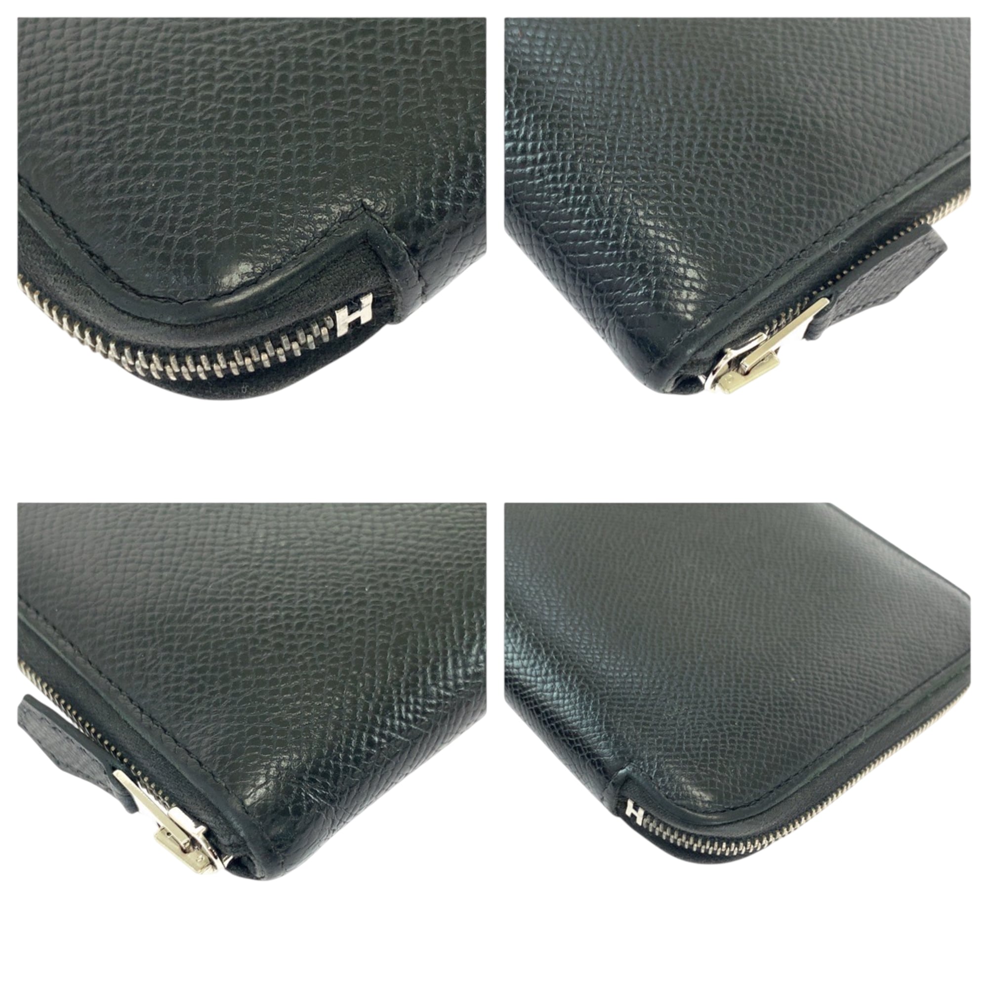 HERMES Azap Long Noir Black Wallet with Silver Hardware, Epsom Leather, Round Zipper, Y Stamp, Men's