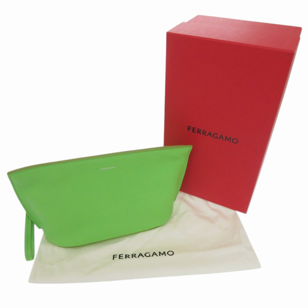 Salvatore Ferragamo 241390 Leather Green Clutch Bag 0359 Men's — Like New
