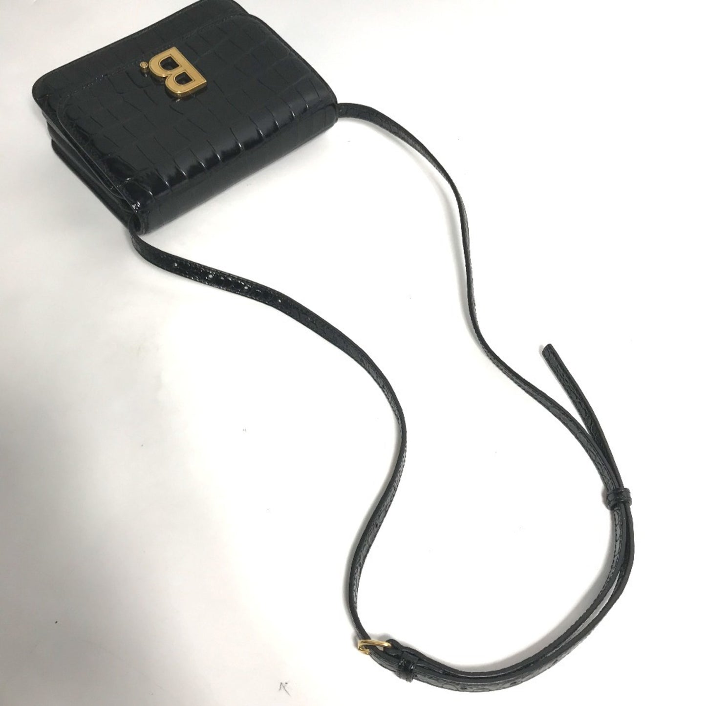 BALENCIAGA 592898 2-Way Clutch Bag with Pouch and B Logo, Quilted Shoulder Bag, Embossed Leather, Women's, Black