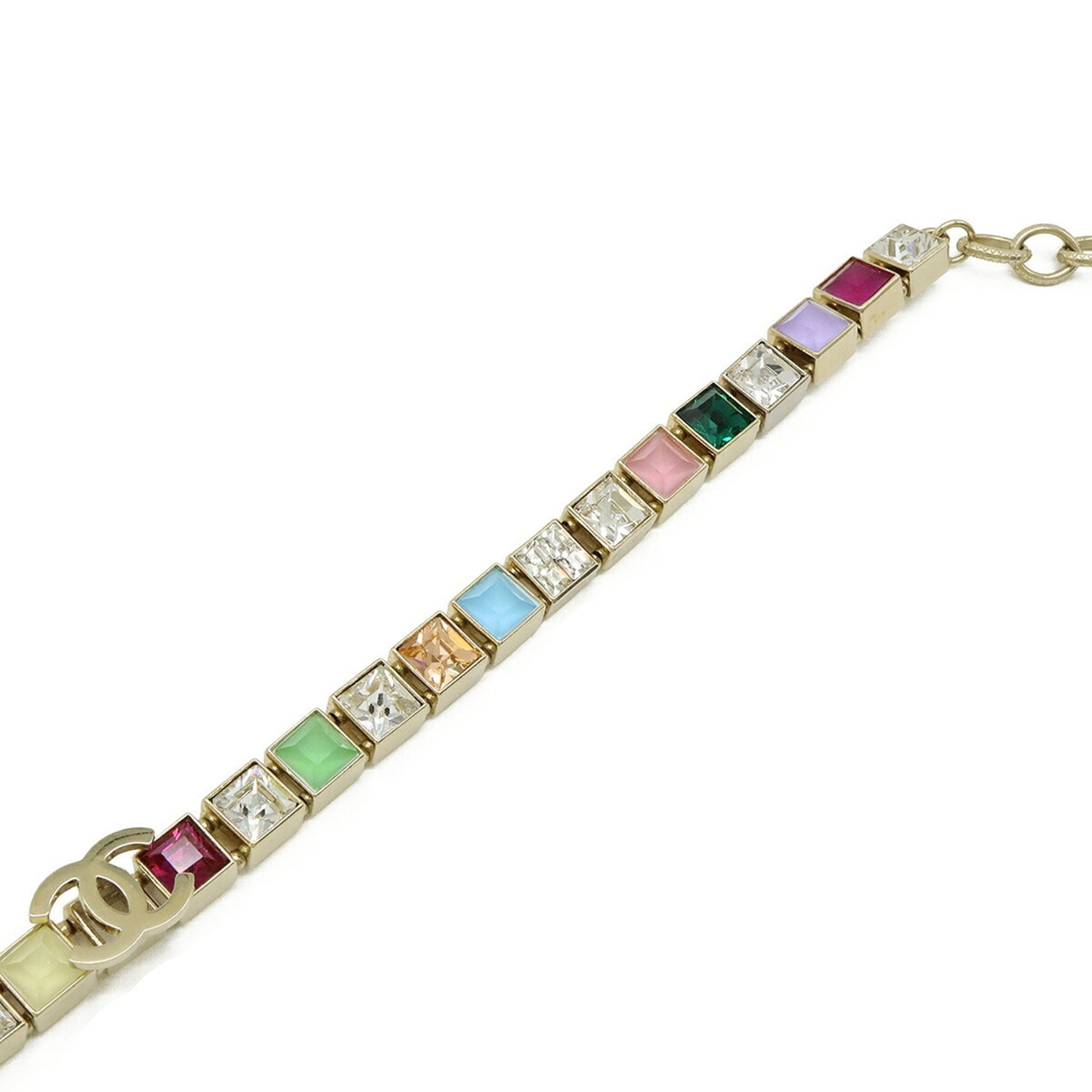 CHANEL Coco Mark Square Rhinestone Choker Necklace GP Gold Multicolor A21 K