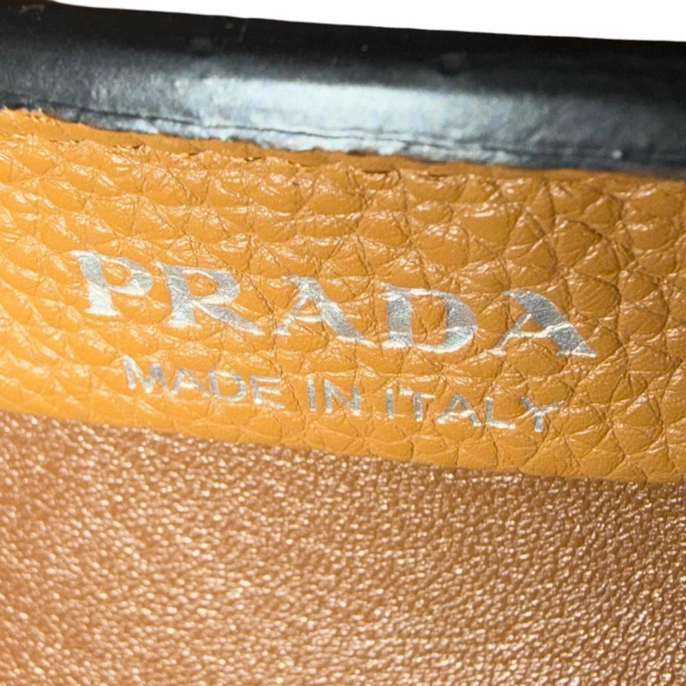 PRADA 1BA349 Mini Handbag, Leather, Metal Lettering Logo, Caramel Brown, Made in Italy, Women's, Very Popular, Highly Recommended ◎ — Like New