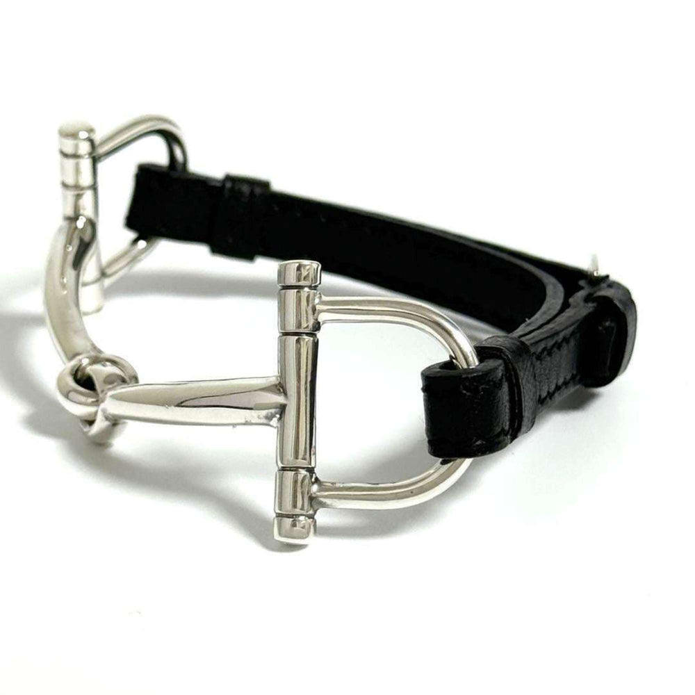 Hermes Horsebit Bracelet, Silver, Leather, Black, 16cm — Like New