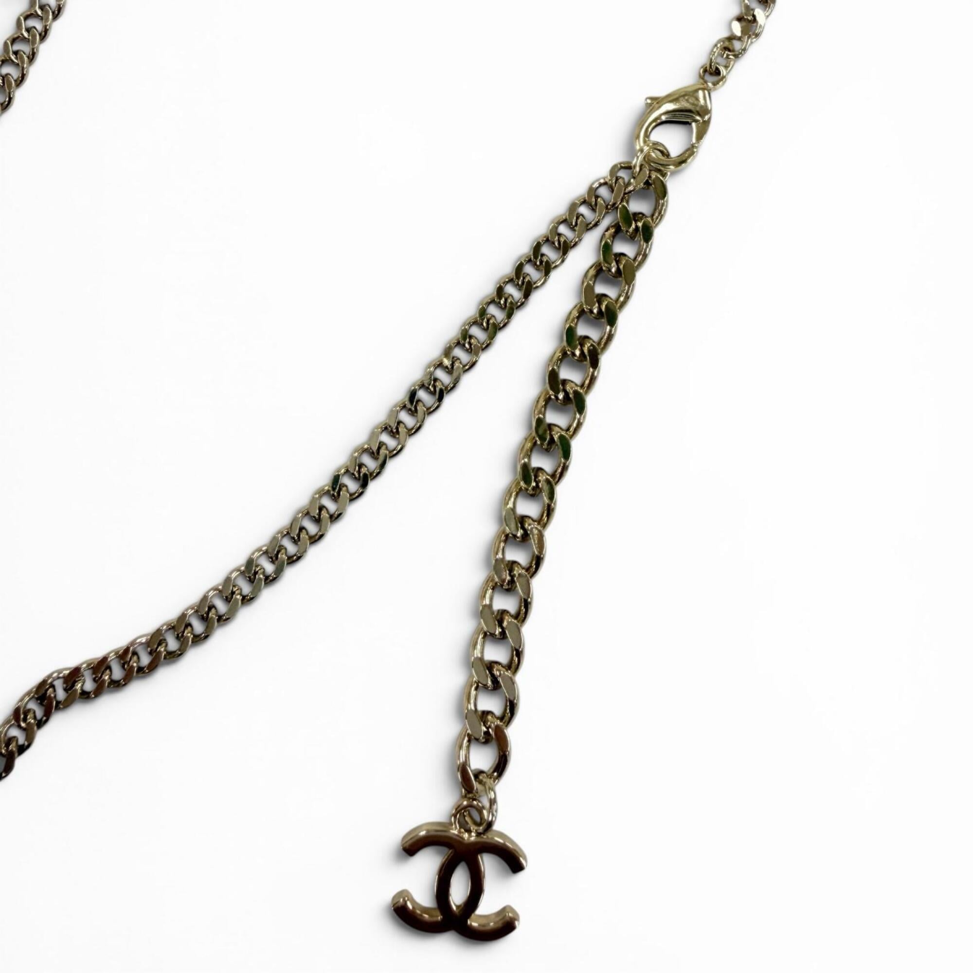 CHANEL (2025 model) B25P Coco Mark Denim Design Chain Necklace, Indigo Blue, Gold Hardware, Made in Italy, Women's — Like New