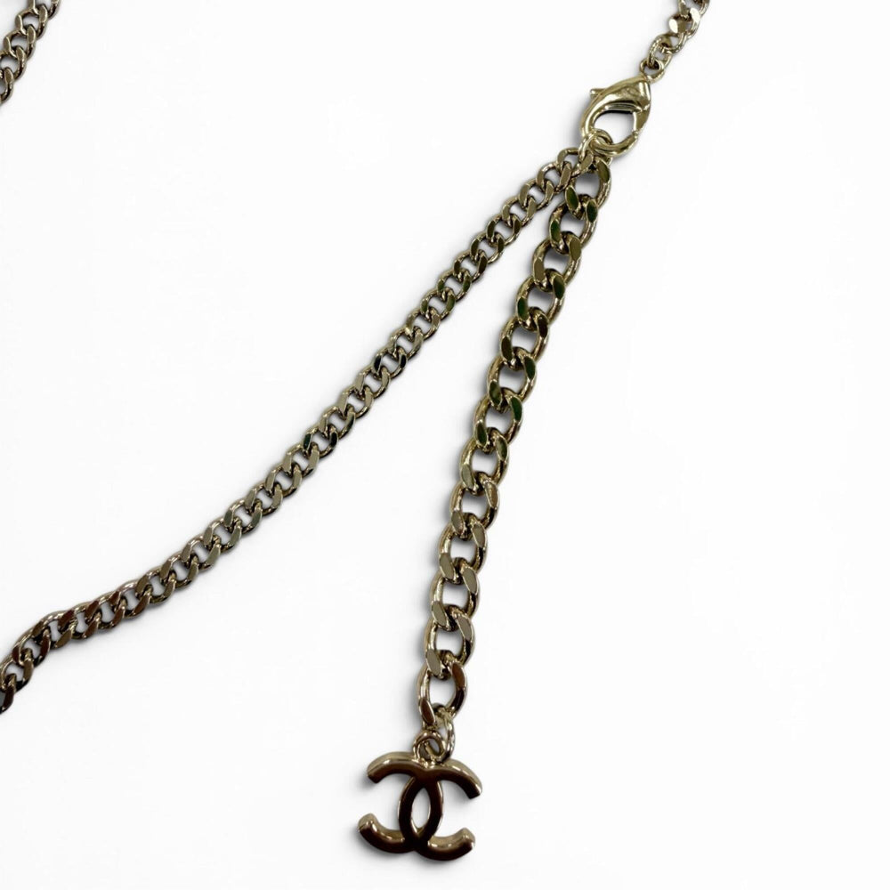 CHANEL (2025 model) B25P Coco Mark Denim Design Chain Necklace, Indigo Blue, Gold Hardware, Made in Italy, Women's — Like New