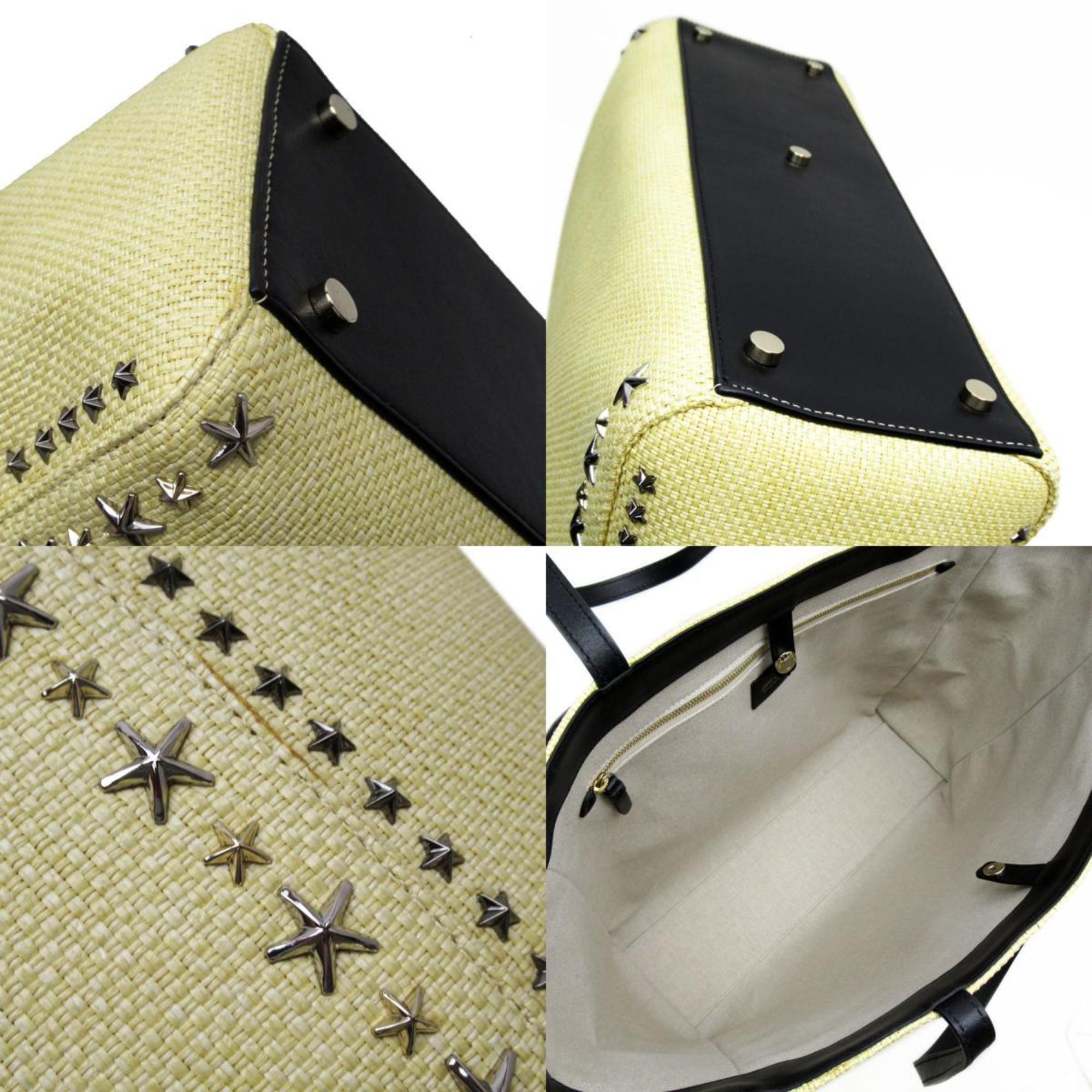 JIMMY CHOO Shoulder Bag Raffia Leather Natural x Black Women's t19066g