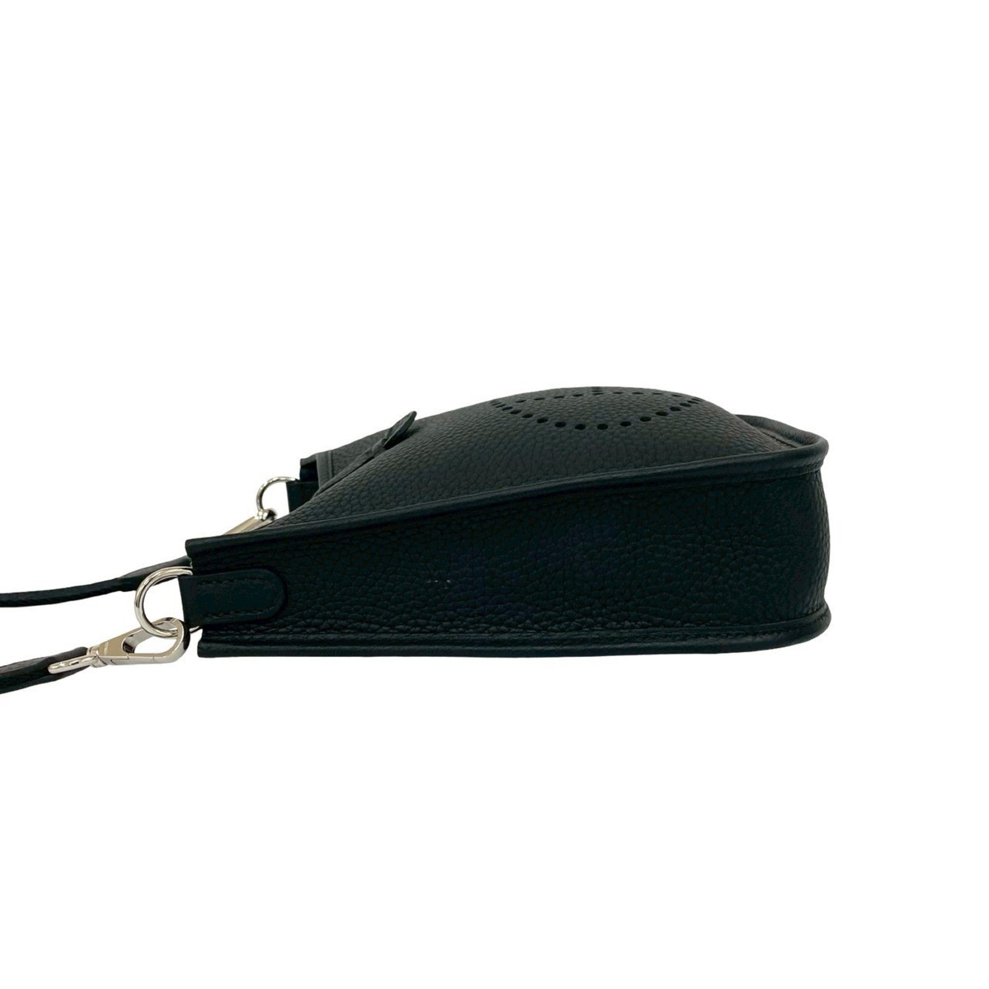 Unused U-stamped HERMES Evelyn TPM Taurillon Clemence Leather Mini Shoulder Bag in Black 64620 — Like New