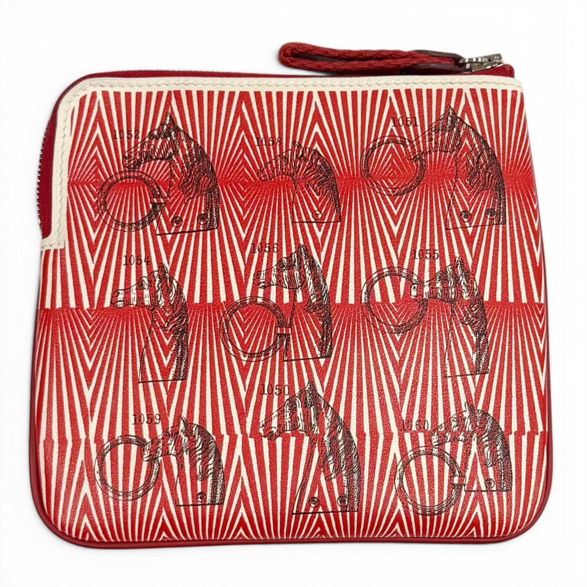HERMES Carre Pocket Pink Veau Swift Round Zip Mini Pouch D Stamp Made in France Women's Comes with Box — Like New