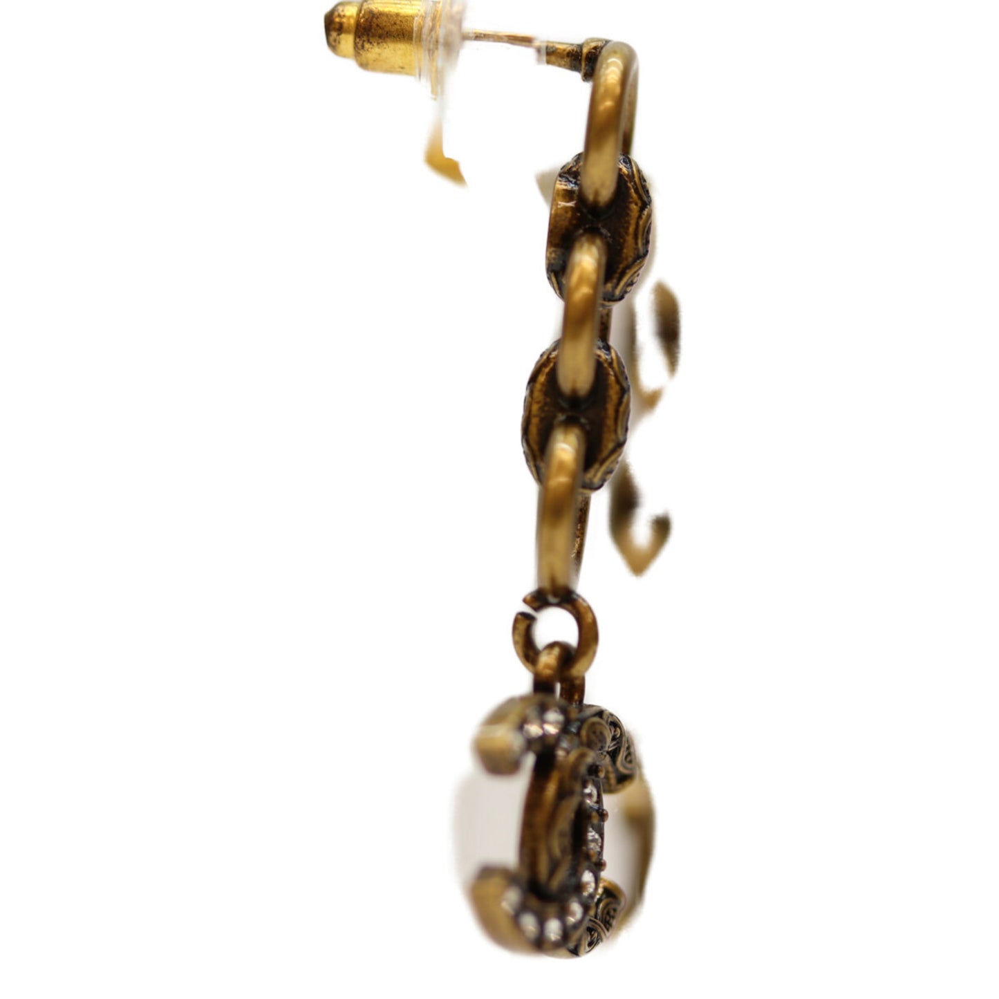 CHANEL I24A Gold Swing Coco Mark Rhinestone Earrings for Women