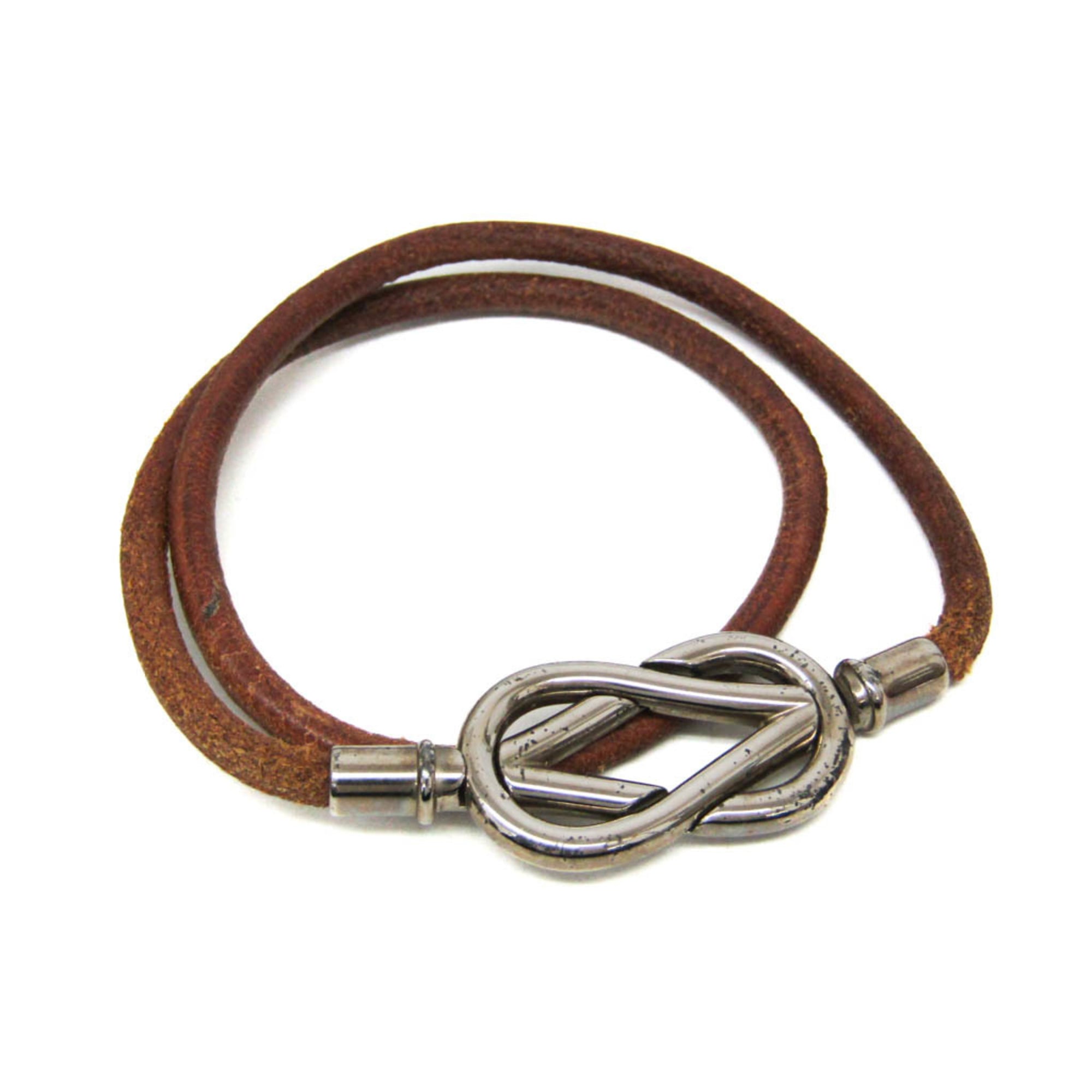 Hermes Atame Choker Leather,Metal Bangle Silver,Brown