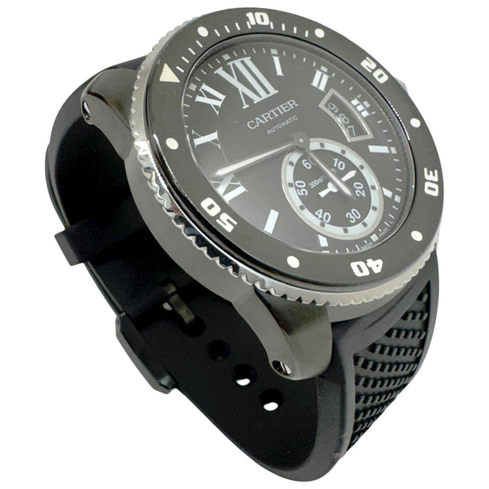 CARTIER Calibre de Cartier Carbon Diver Date WSCA0006 Watch, Stainless Steel, Rubber Strap, Automatic, Black, Men's — Very Good