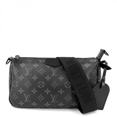 Louis Vuitton Men's Monogram Eclipse Pochette Accessoires XL Shoulder Bag, M11741, Black with Hardware. (Can be worn across the shoulder or body.) — Like New