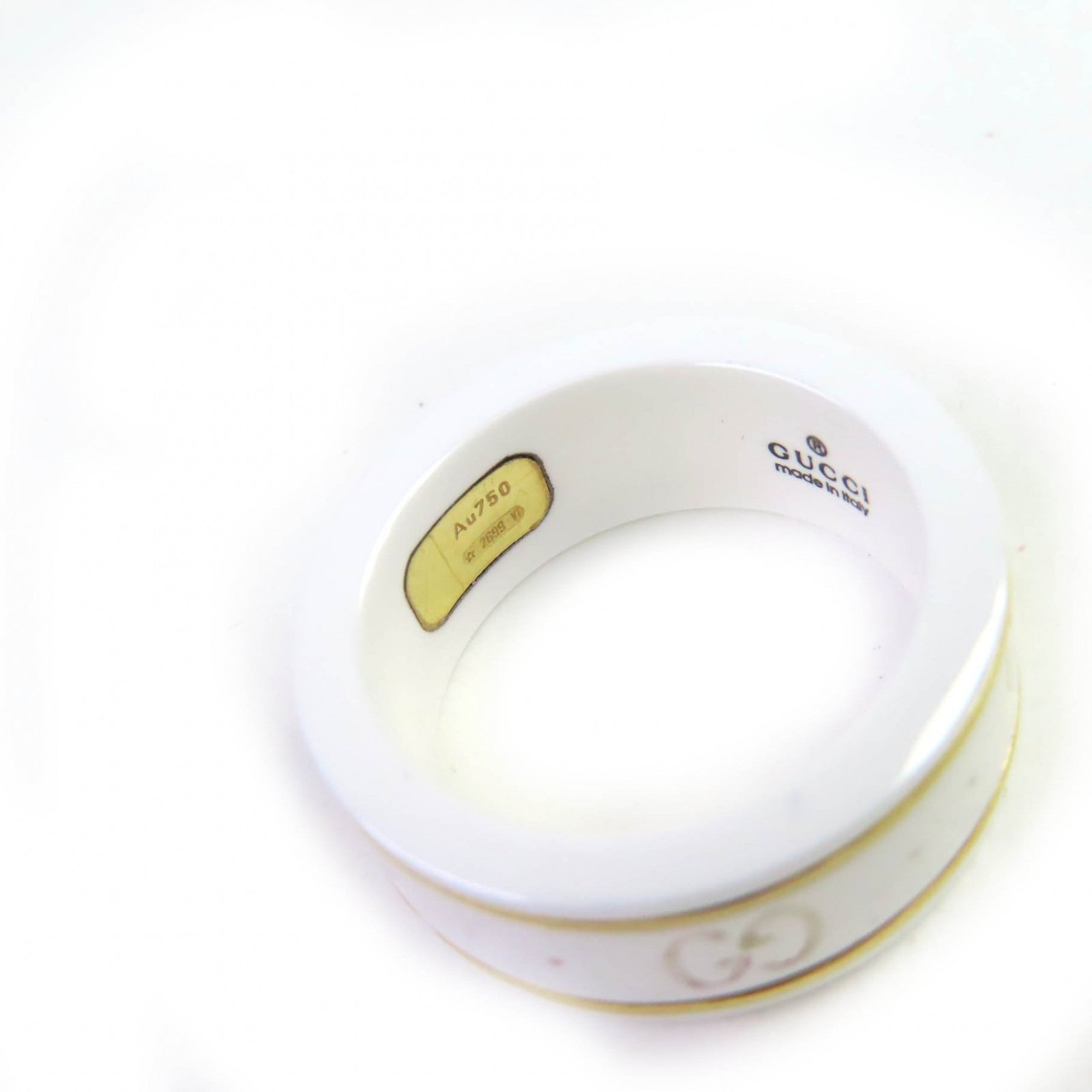 GUCCI Icon Ring, 18K White Gold, Ceramic, 4.5g, Made in Italy, Approx. Japanese Size, Includes Case, Women's — Like New