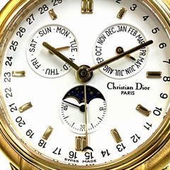Christian Dior Moon Phase Triple Calendar Watch, Total Weight 70.6g, GP (Gold Plated) finish, Quartz movement, White dial, Item No. 61.271 — Good