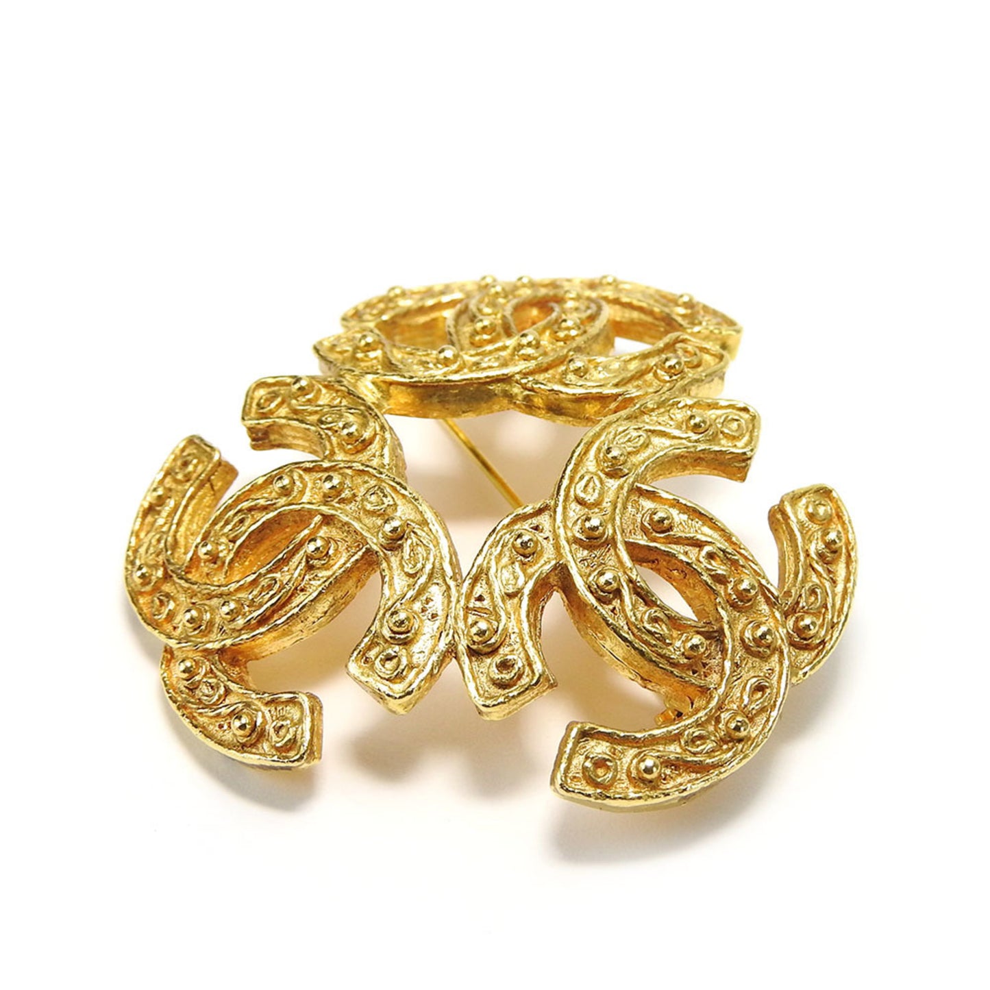 CHANEL Brooch 94A Metal Gold GP Triple Coco Mark Ladies