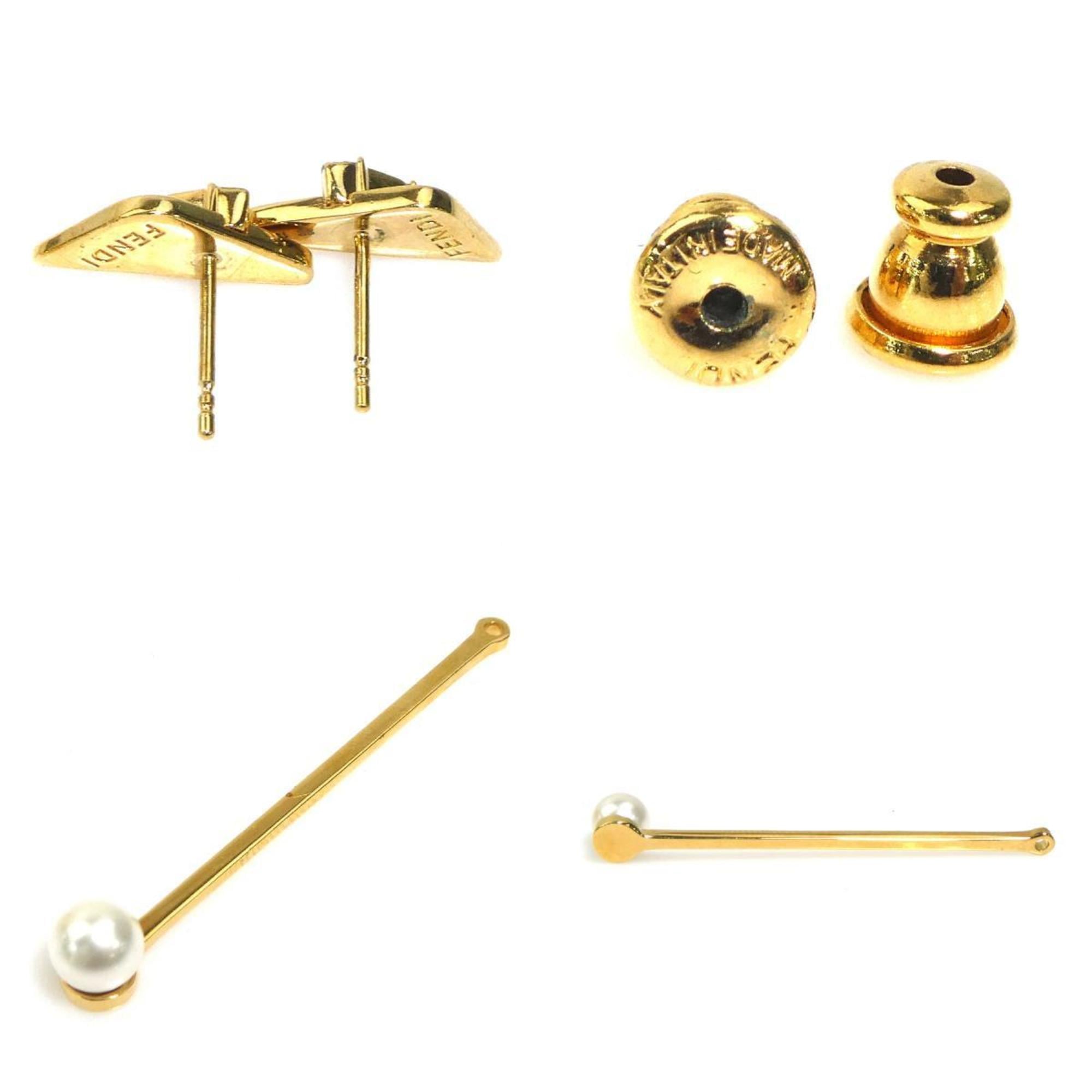 Fendi FENDI Earrings, Metal, Faux Pearl, Stone, Gold, Women's, H31438a