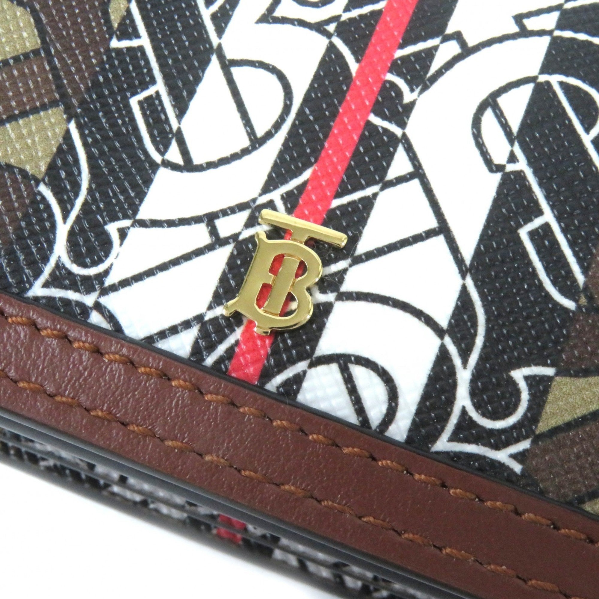 BURBERRY TB All-Over Print Compact Chain Wallet, Leather Bifold Brown, Women's