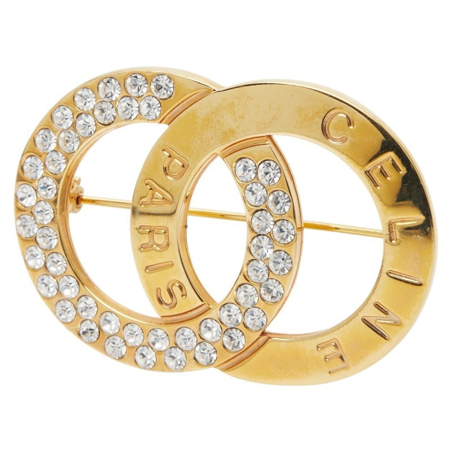 Celine Circle Logo Rhinestone Brooch, Gold Plated, Women's, CELINE