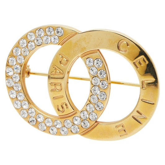 Celine Circle Logo Rhinestone Brooch, Gold Plated, Women's, CELINE