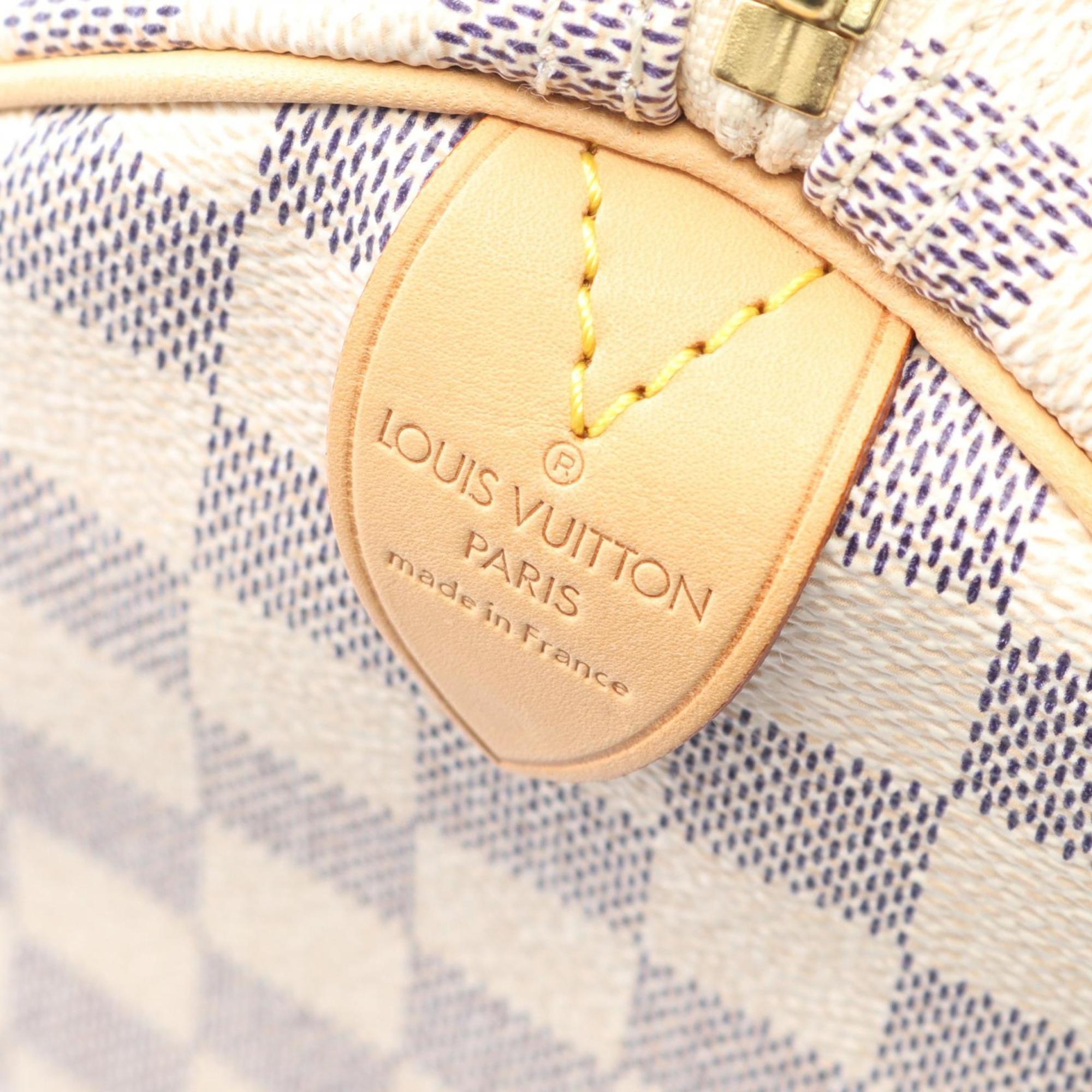 Louis Vuitton Speedy 30 Handbag, Coated Canvas and Leather with Damier Azur Pattern, Women's, White, N41533