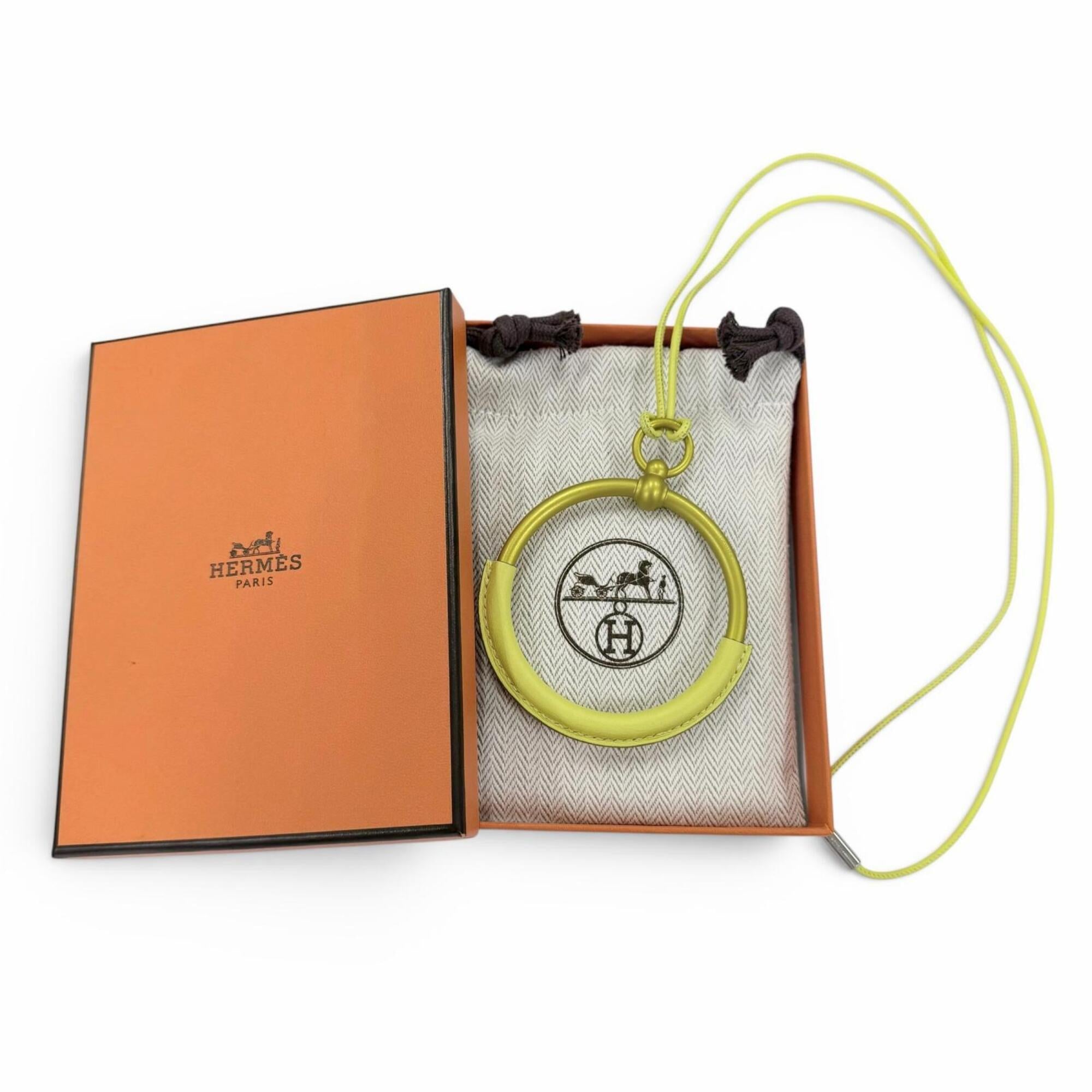 HERMES Loop Grand Necklace, Leather Trim Pendant, Yellow (Jaune), Women's, with Box and Dust Bag — Like New