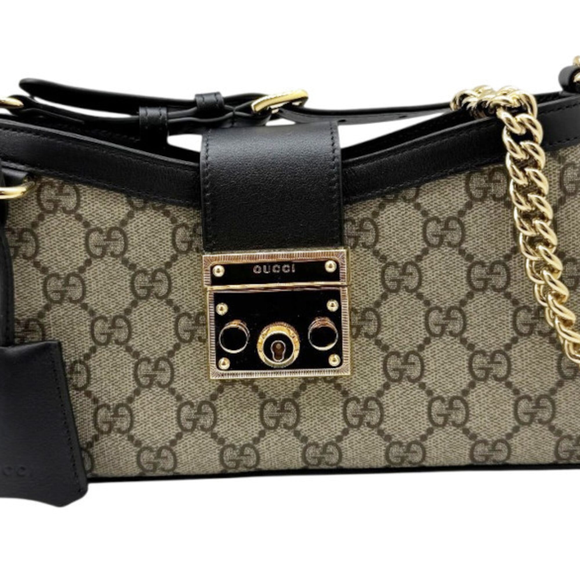 GUCCI GG Supreme Padlock Small Leather Shoulder Bag Chain for Women (Beige/Black, 811705) — Like New