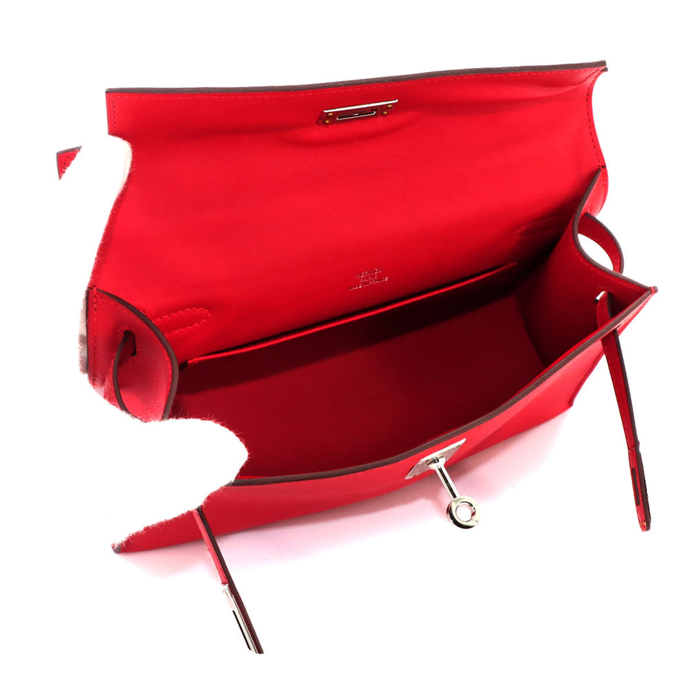Hermes Pochette Kelly Swift Rouge Ladue Handbag, K stamp, Silver hardware — New - Store Return