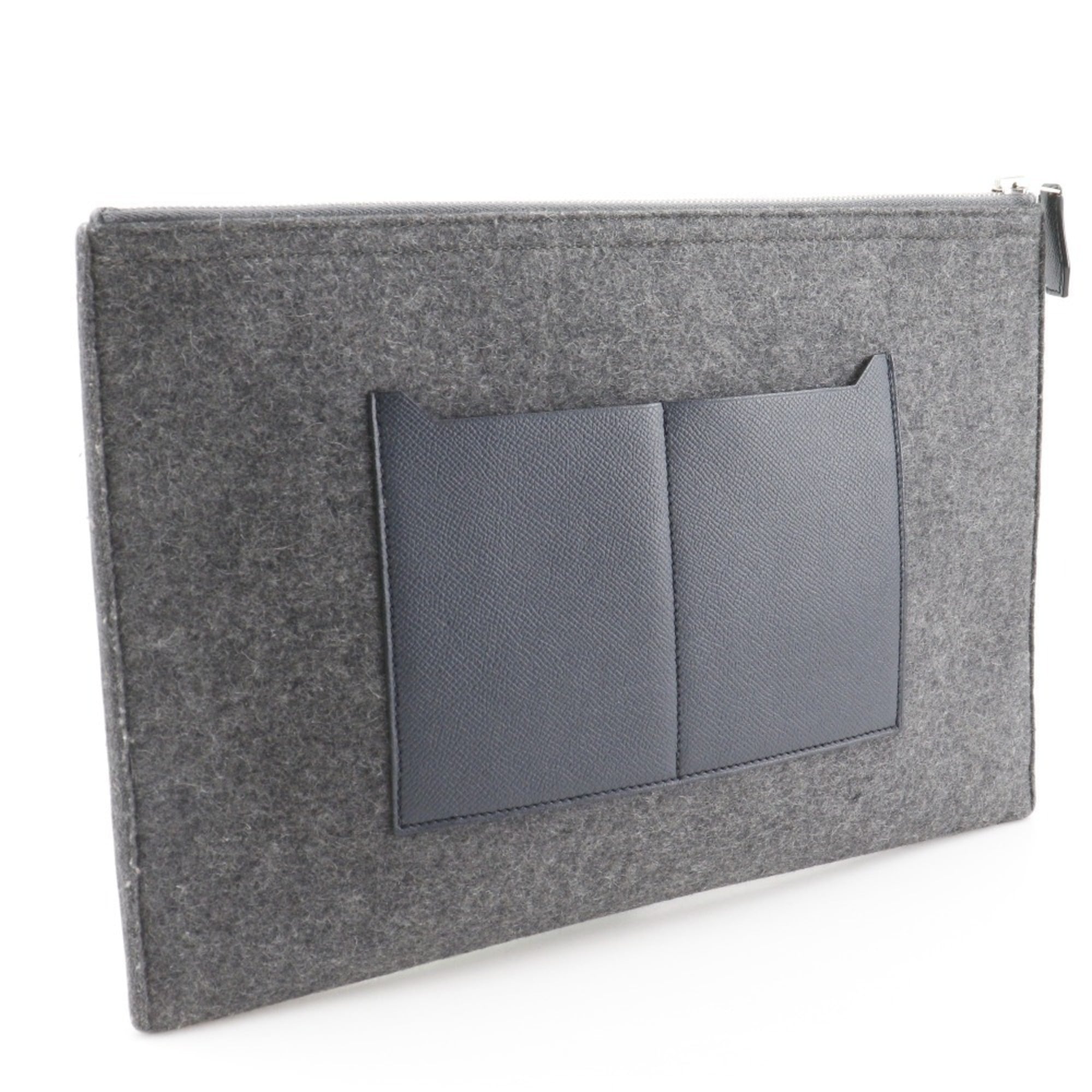 Hermes Too Doo 37 Clutch Bag Felt 2017 Gray A A5 Zipper Unisex