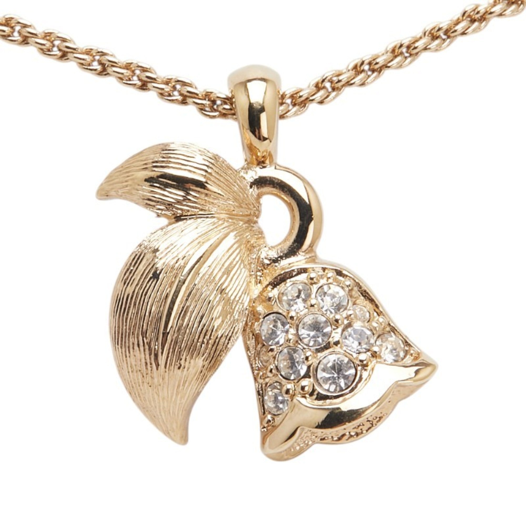 Christian Dior Vintage Leaf Bell Motif Necklace with Gold Plated Rhinestones for Women