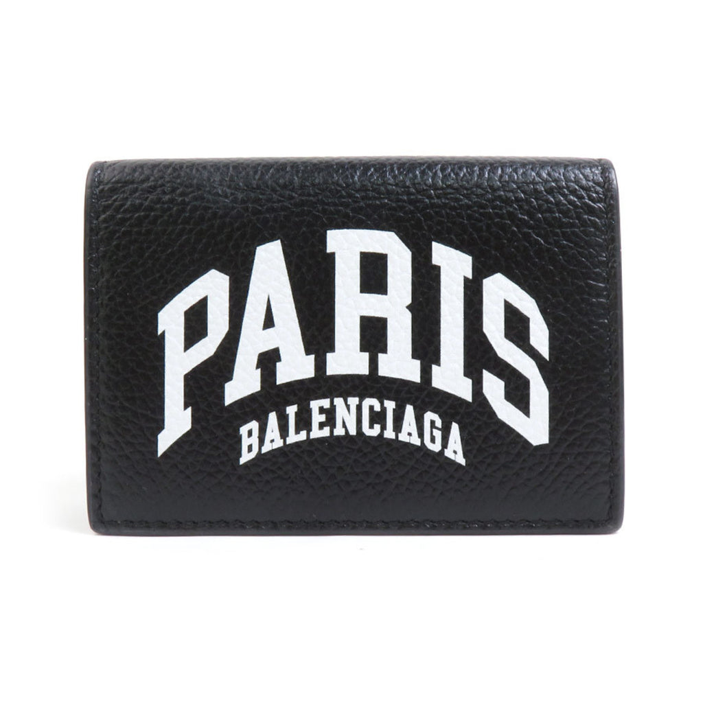 BALENCIAGA Tri-fold Wallet Leather Black Men's Women's 55908g