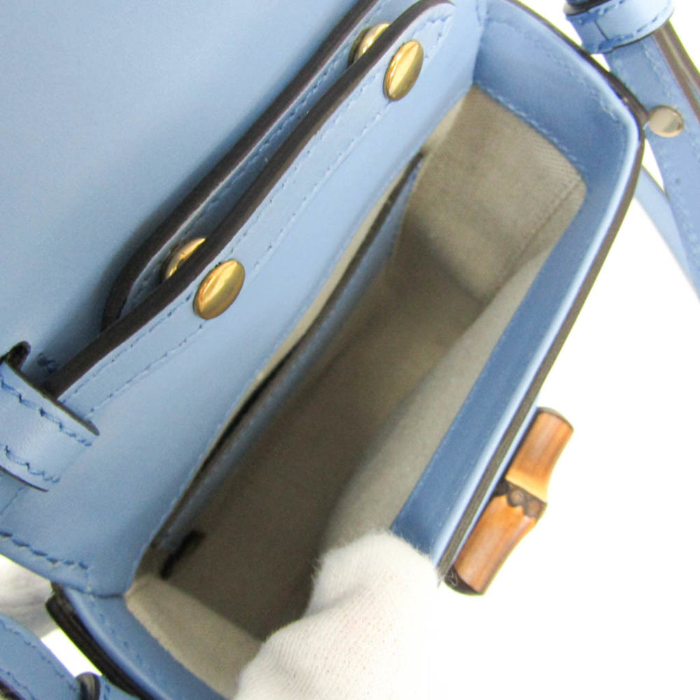 Gucci Bamboo 702106 Women's Leather Backpack,Handbag,Shoulder Bag Blue — Like New